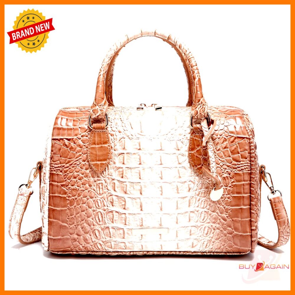 Large Capacity Tote Bag With Shoulder Strap Crocodile Embossed Vegan Leather